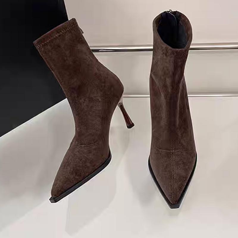 2026 Women's Ankle Boots High Heels Suede Fashion Luxury Shoes Pointed Toe Woman Pumps Sexy Designer Elegant Mujer Short Boots