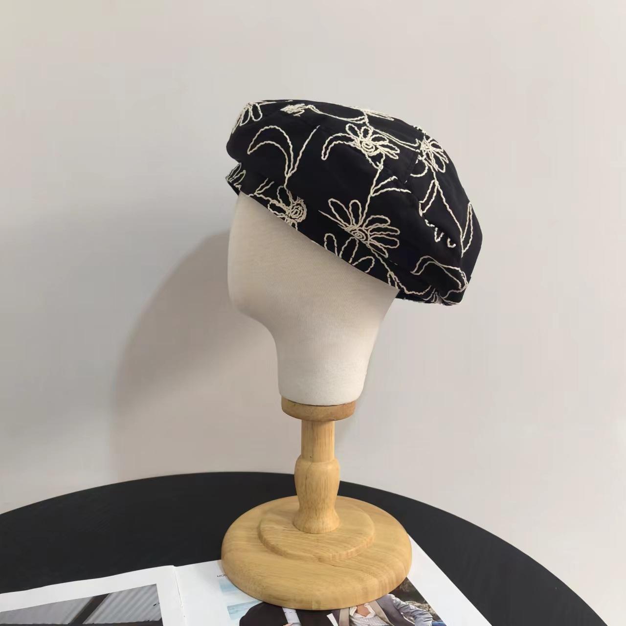 

Летняя женская ретро-шляпа с вышитыми цветами, большие поля, показывающие лицо, маленькая шляпа, солнцезащитная шляпа, персонализированный берет для путешествий M（56-58cm）