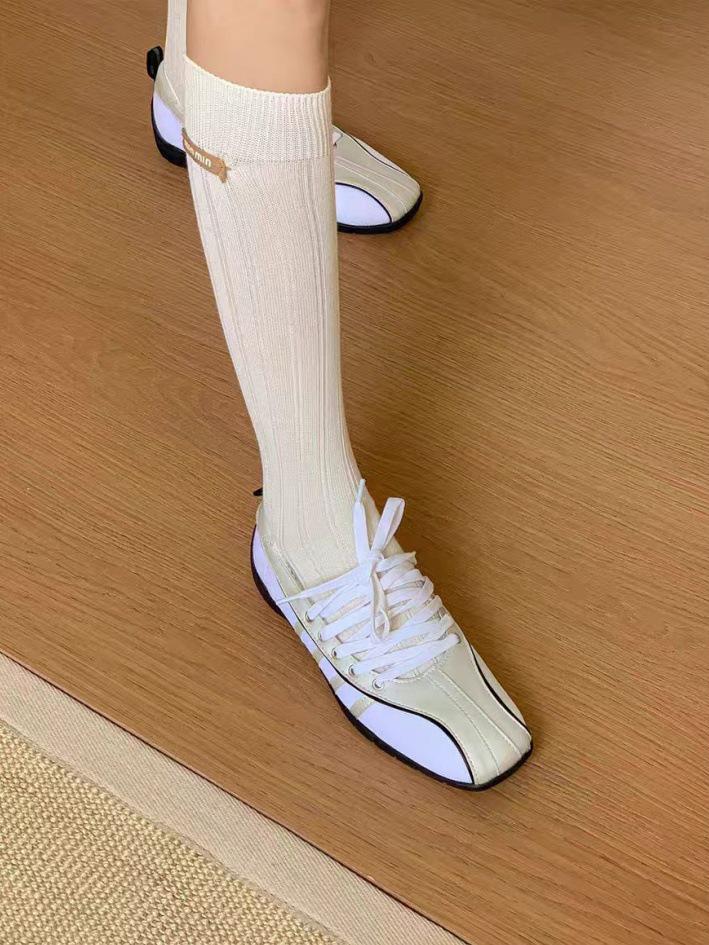 2025 Autumn Lace-Up Ballet Flats: Soft Sole White Mary Jane Sneakers