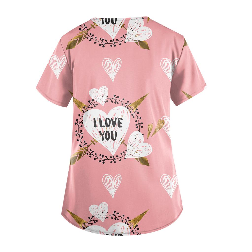 Dámské personalizovaný potisk Trička s krátkým rukávem a výstřihem do V Valentýnská pracovní trička