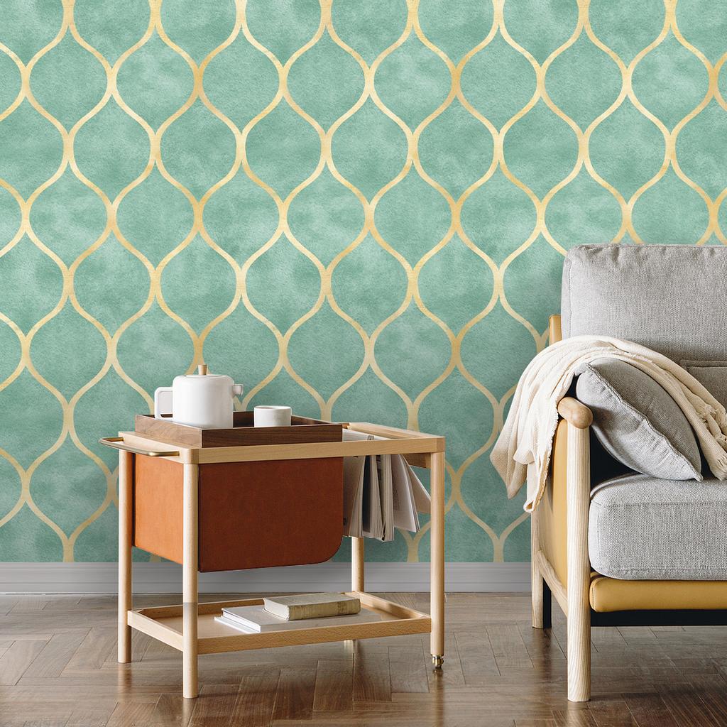 Modern Green Gold Peel and Stick Wallpaper Geometric Nordic Self Adhesive Wallpaper Removable Contact Paper for Living Room