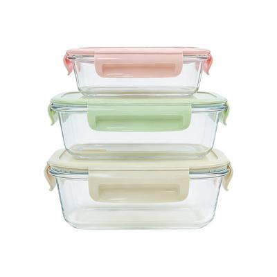 Glass Storage Lunch Microwave and Oven Freezer Containers Heat-resistant Containers, 3-piece Set, Box, Glass, Airtight, 4-point Lock, Safe, Storage,