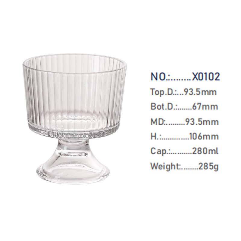 Low-Base Glass Cup for Ice Cream, Coffee, Yogurt, and Desserts