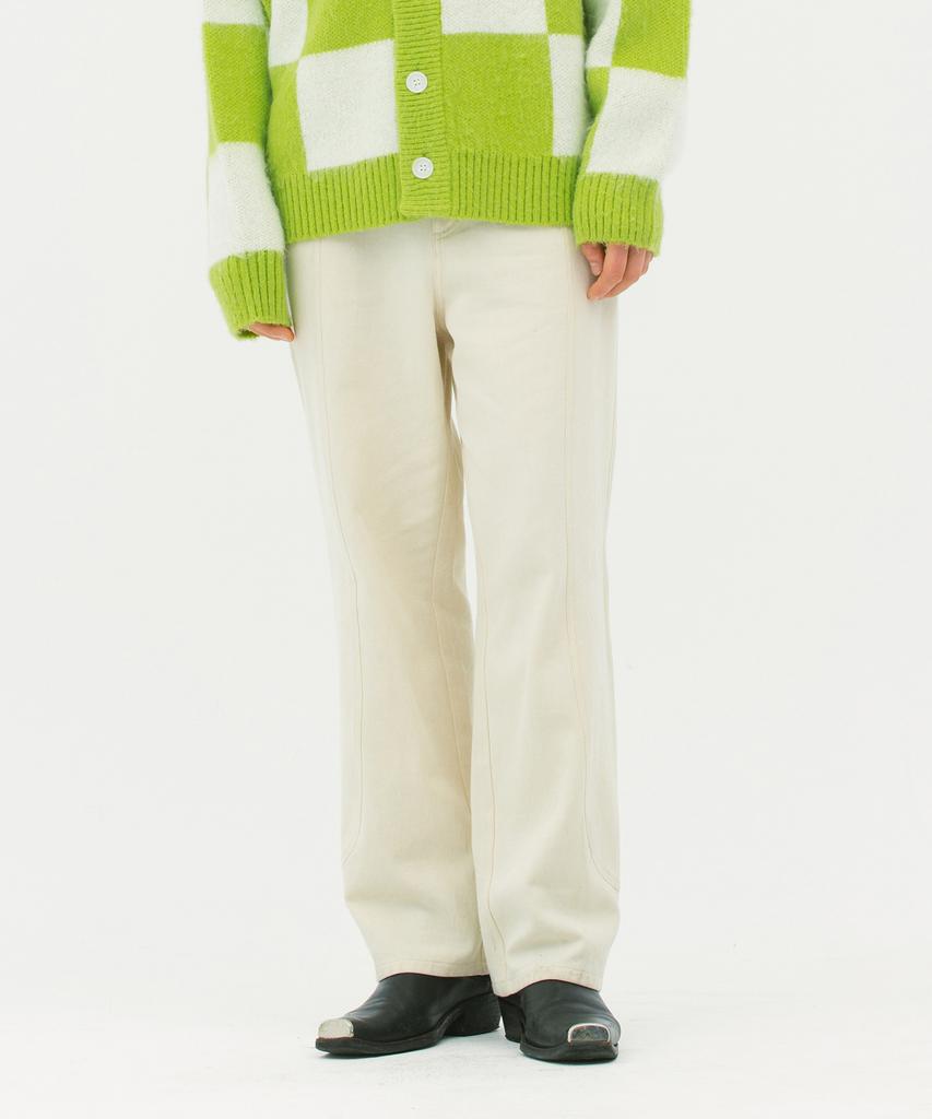 FALLETT Curved Line Straight Pants Ivory