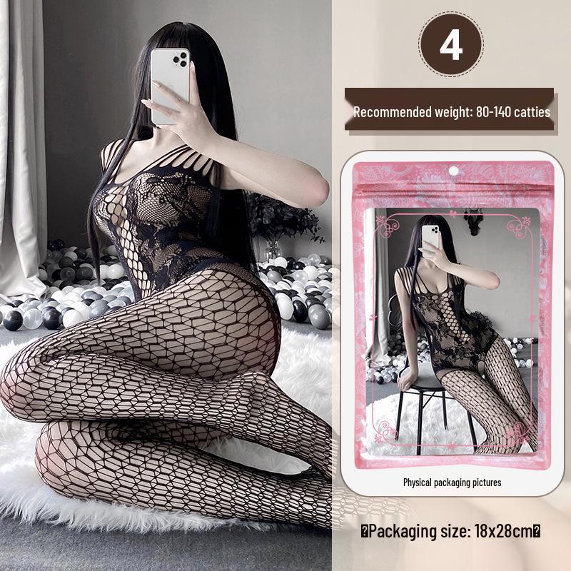 Linlinting Plus Size Sexy See-through Cutout Bodysuit with Open Crotch Stockings Set