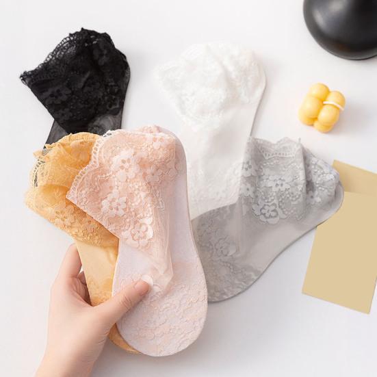 Women's Lace Socks Mesh Sheer Flower Lace Ankle Socks Summer Ultra Thin Fishnet Frilly Sock for Teens Girls