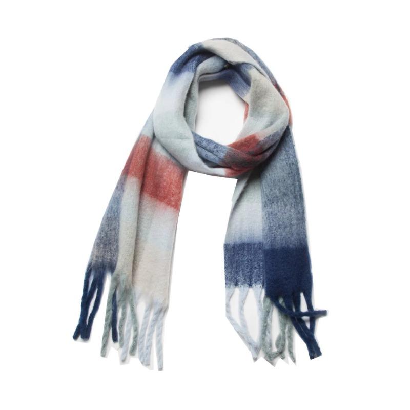 Winter Yarn Thicken Style Luxury Multicolour Plaid Faux Mohair Scarf Women Tassel Long Ring