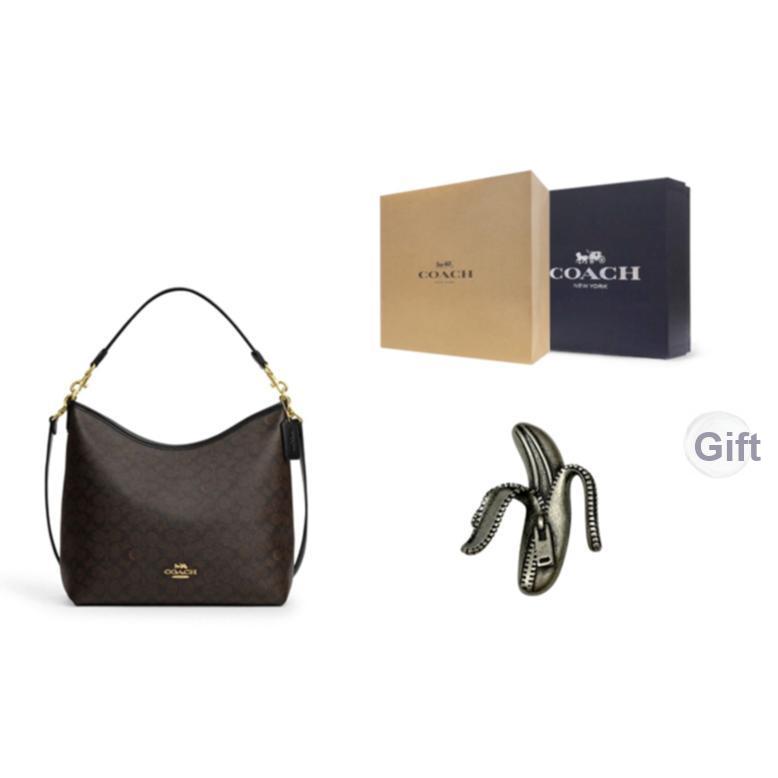 Coach Laurel 36 Logo Zip Closure Faux Leather Crossbody Shoulder Bag Large Women Bags Walnut Black CY685-IMXAQ