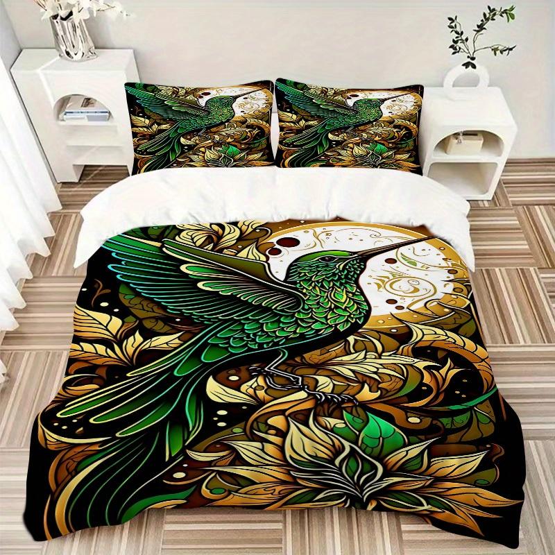 3pcs Hummingbird Floral Soft Comfortable Bedding set, For Bedroom, Guest Room And Dorm, All Season Use, High-Definition Printing, Machine Washable 172