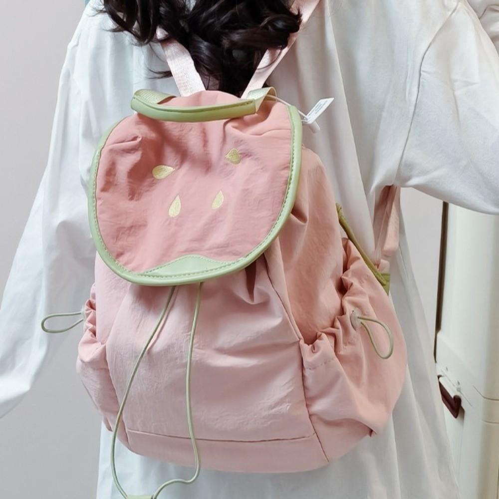 Trendy Dopamine Color Drawstring Backpack Korean Style Fruit Shoulder Bag Large Capacity School Bag Hiking