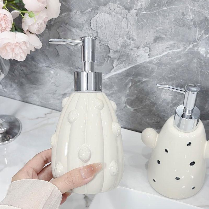 Light luxury cactus ceramic hand soap dispenser bottle for home and hotel bathroom suitable for shampoo and shower gel bottles