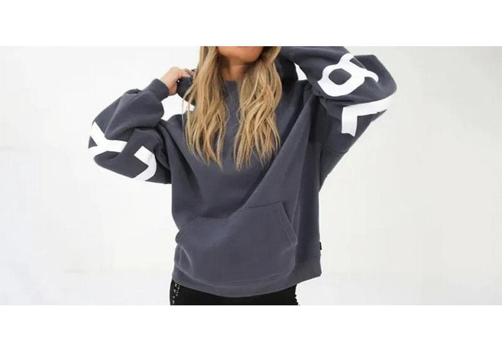 2026 Women's Loose Plus Velvet Hoodie with Bold Letter Print - Spring/Autumn Outerwear