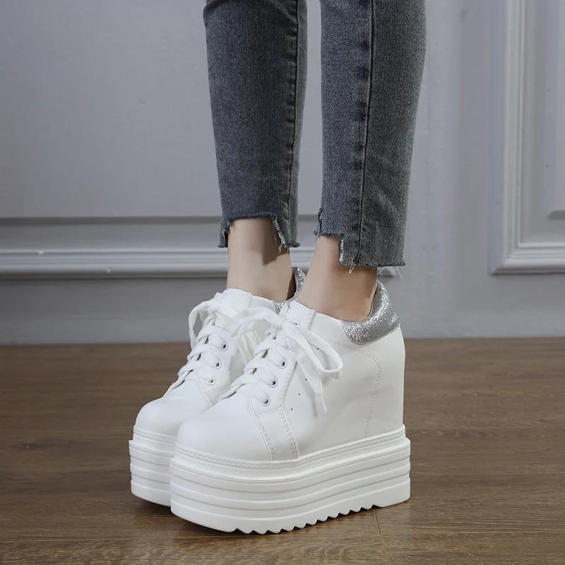 14CM Luxury Brand Ladies High Platform Wedge Boots High Heels Ankle Boots Women white Party Woman Fall Shoes Comfort