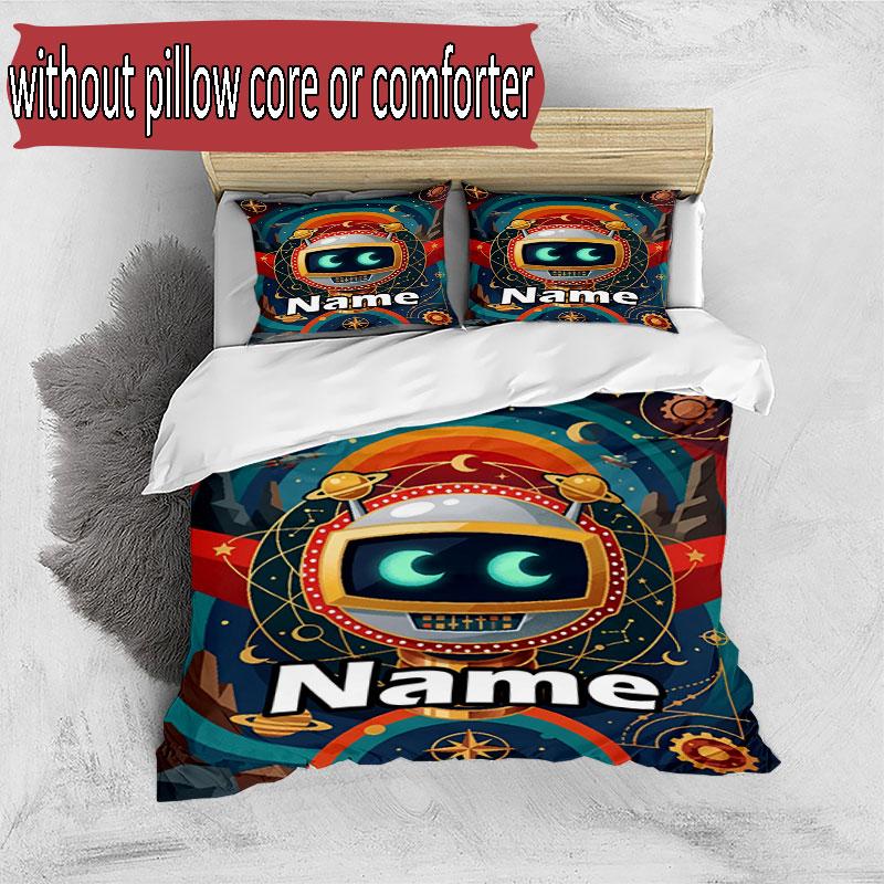3pcs Duvet Cover Set (1*Duvet Cover + 2*Pillowcase, Without Core), Custom Name Cosmic Bot Crew Pattern Bedding Set, Home Bedroom Decor Gift