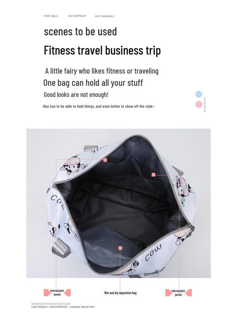 Expandable Cartoon Print Travel Bag: Large Capacity for Pregnant Women, Wet/Dry Separation, Ideal for Gym and Handheld Use