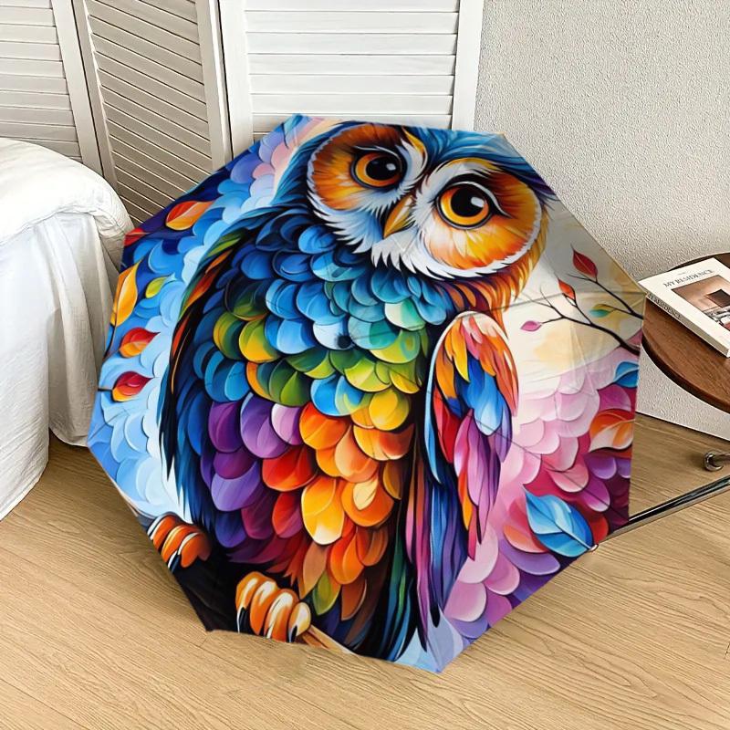 1pc Colorful Owl Artwork Umbrella with Plastic Handle,Suitable for All Seasons Home Travel Outdoor UmbrellaDD271
