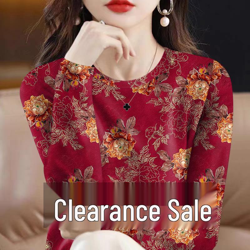 

Versatile Floral Long Sleeve Women s Top - Autumn/Winter Round Neck Milk Silk Base Layer 3XL [Recommended 135-150 lbs]