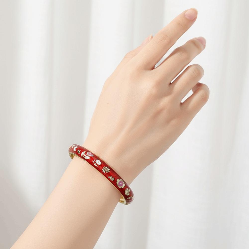 Enamel Vintage Cloisonne Bangle Traditional Chinese Chinese Flower Bangle Ethnic Classic Women's Hand Bracelet Jewelry Gifts