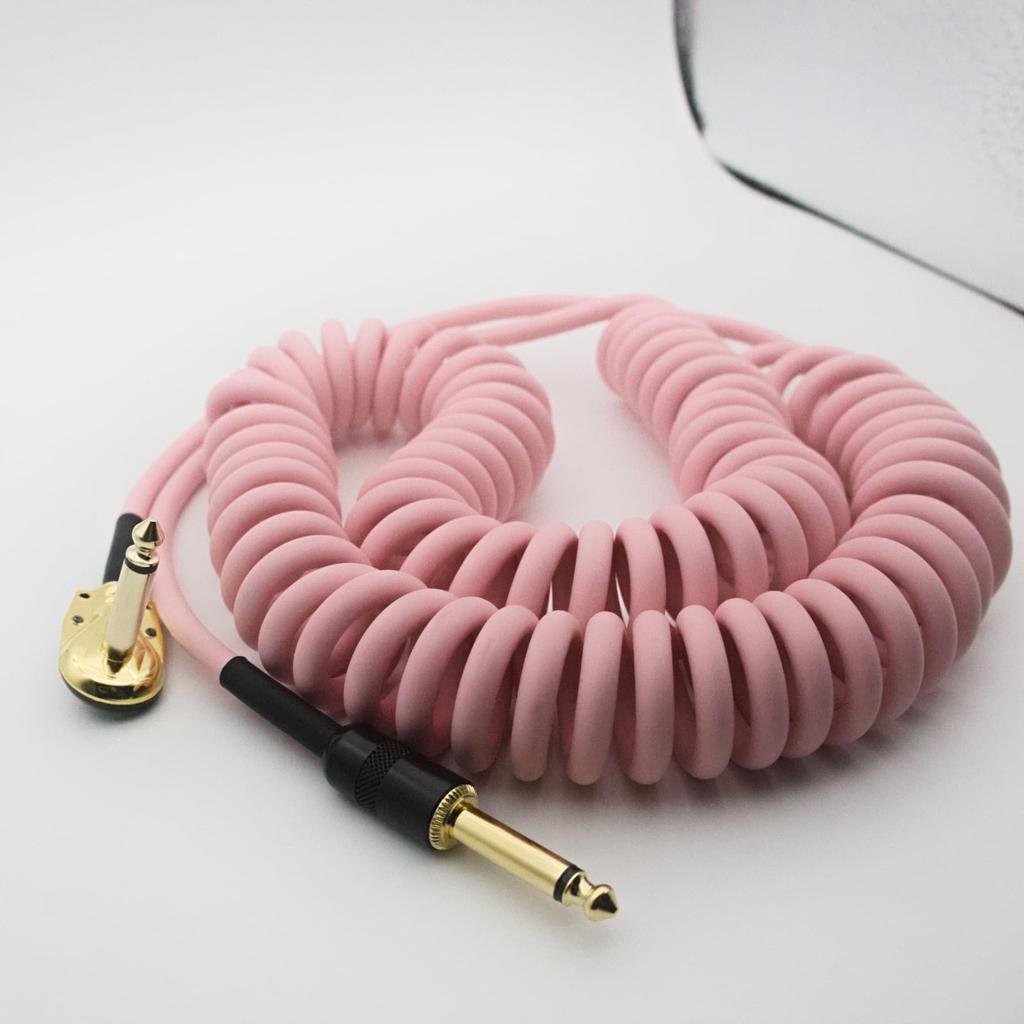 Coiled Shielded 6 To Straight Plug Guitar/Bass Cable, Meters, L-shaped (Pink)