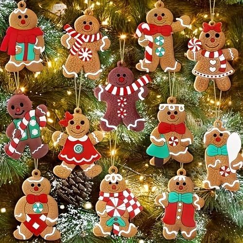 12pcs/Set Gingerbread House Pendants Christmas Tree Hanging Ornament 2025 Noel Navidad Home Decoration New Year Gift 2026