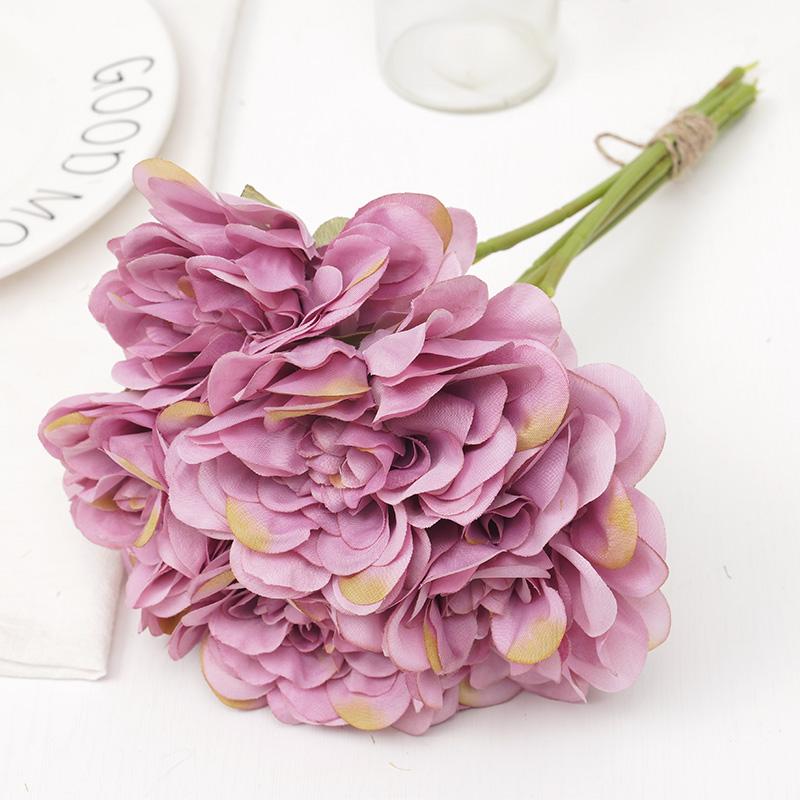 5pcs Grey Silk Rose Artificial Flowers Peony Bridal Bouquet for Vase Wedding Home DIY Decor Cheap Fake Flowers Hydrangea Crafts