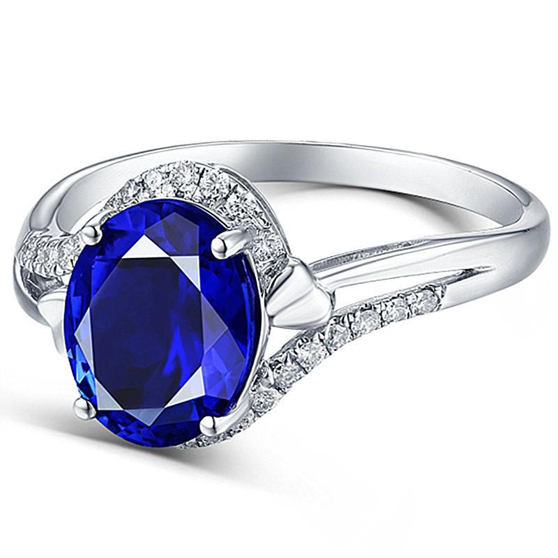 Noble Tanzanite Imitation & White Gold Double Heart Sapphire Ring, Colorful Gemstone Open Design