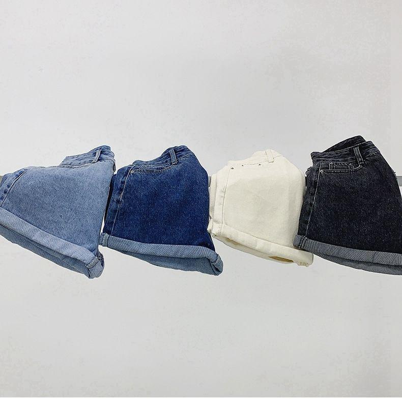 Stylish Loose High-Waist A-Line Denim Shorts for Women – Summer Korean Wide-Leg Slim Fit with Curled Hem