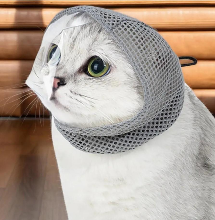 

Adjustable Breathable Cat Mask: Anti-Licking, Anti-Scratching, Anti-Eating, Clear Vision. Small серый