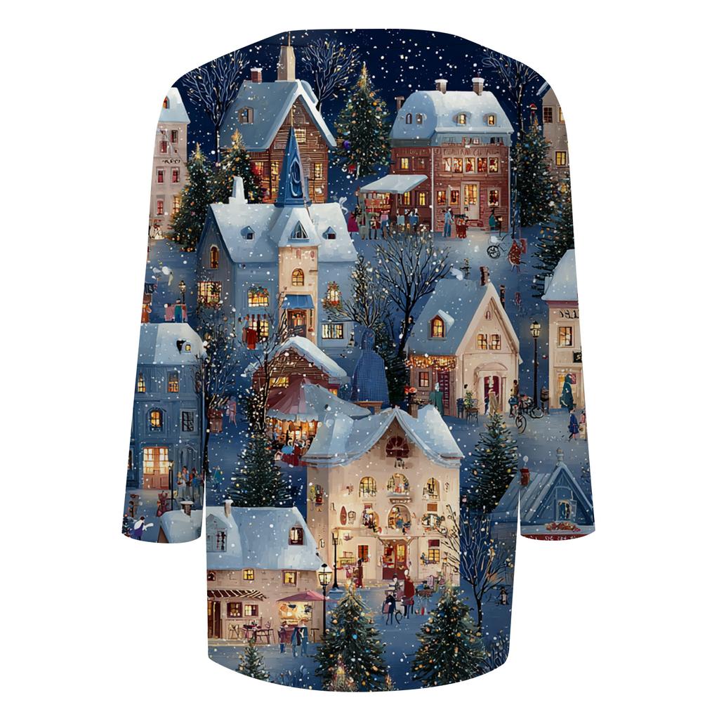 Women's Tops Three-quarter Sleeve Shirt V-neck Loose Casual Shirt Print T-shirt