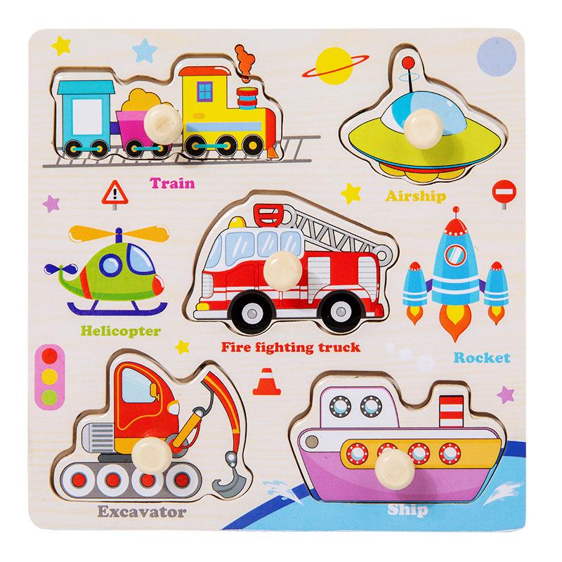 Wooden Puzzles Montessori Baby Toys Cartoon Animal Fruit Traffic Hand Grab Boards Cognition Jigsaw Puzzle Kids Educational Games