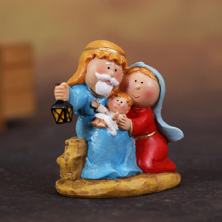 Religious Home Decors Nativity Scene Cartoon Resins Miniature Figurines Festives Tabletop Holiday Manger Scene Ornament
