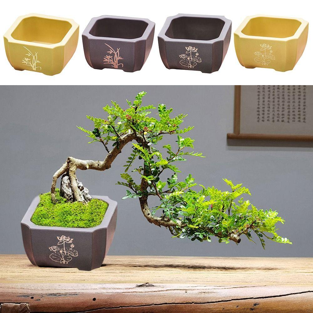 Durable Thick Flower Pot Imitation Purple Clay Bonsai Succulent Basin Simple Plant Bowl  Home