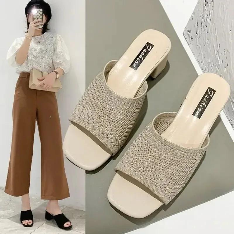 Fashion Women Slippers Closed Toe Comfort Slippers Women Fashion Outdoor Sandals Women Medium Heel Slippers