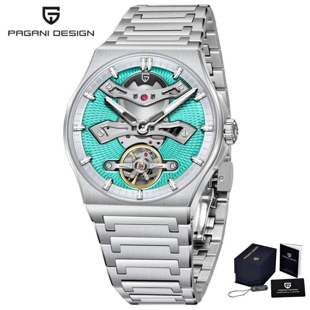 PAGANI DESIGN YS028 Tourbillon Mens Watch Sapphire Glass Hollow Mechanical Wristwatch Stainless Steel Waterproof Automatic Watch