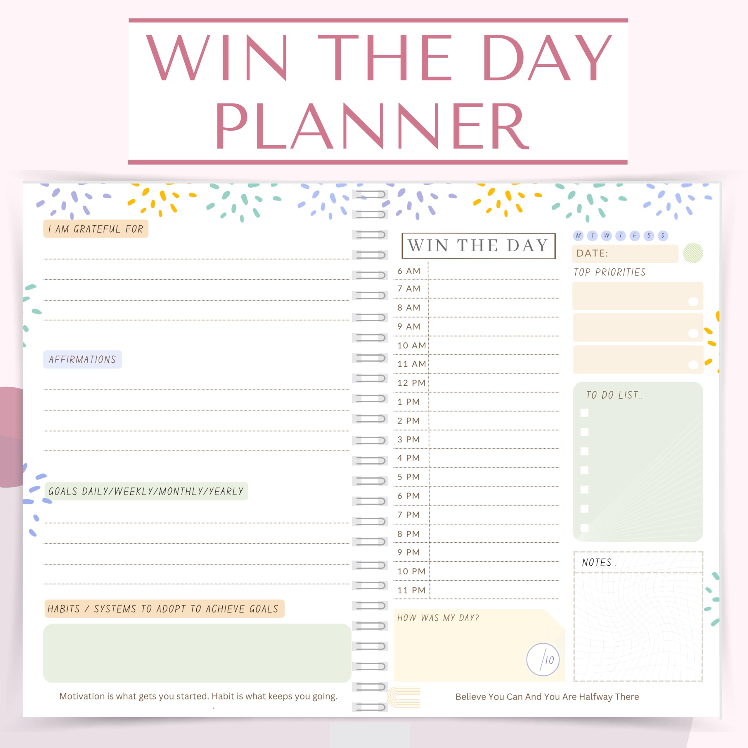 

LAURET BLANC Win The Day Daily Planner, To Do List, Affirmation and Gratitude Journal- A5, 90 GSM, 160 Pages, Plan for 8 5