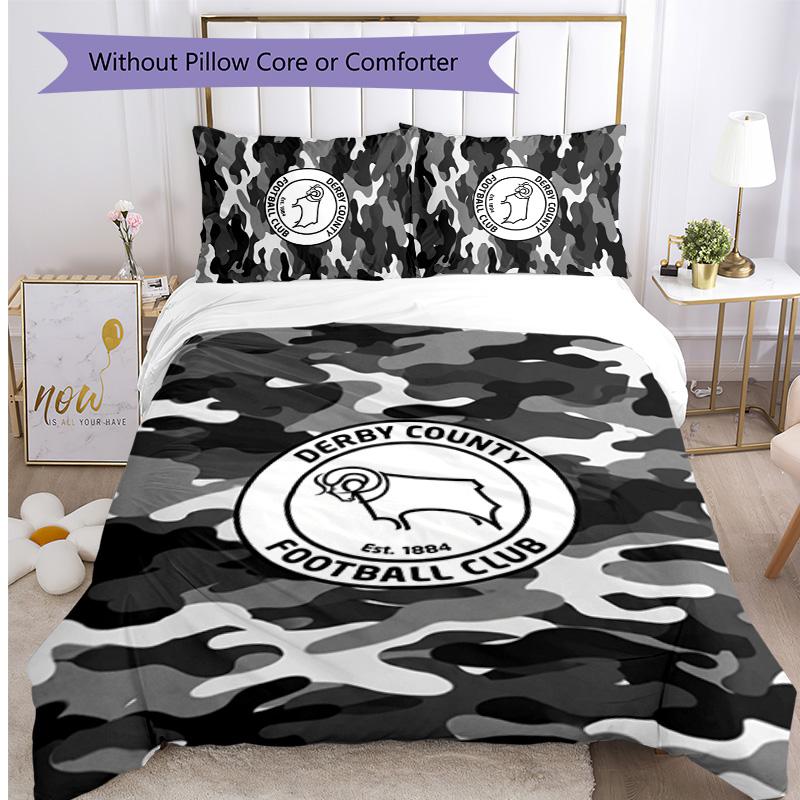 Derby County Football Bedrucktes 3-teiliges Bettwäscheset, Bequemes hautfreundliches Schlafzimmer-Bettbezug-Set