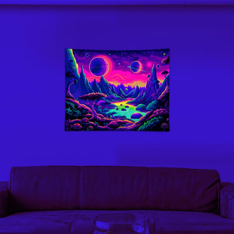 1pc UV reactive tapestry, space planet science fiction mountain range, starry sky natural landscape room decoration tapestry