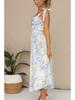 V Neck Strap Printingt Dress Lace Up Knee Length Dress Elegant Sleeveless Dresses  Causal Women Dress