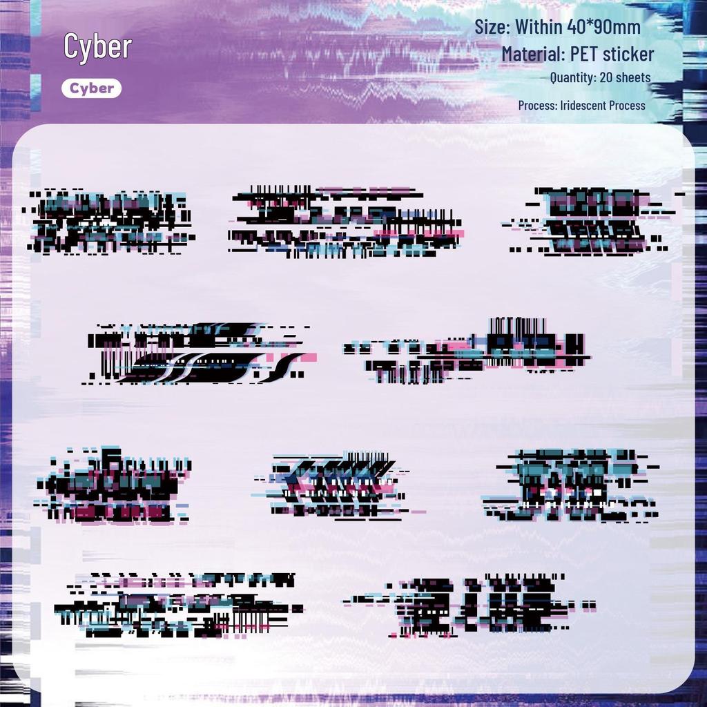 RetroStory Cyberpunk Laser Journal Stickers - Noise Space Series (20 Sheets)