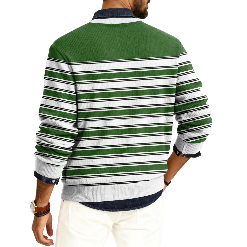 Męski sweter z okrągłym dekoltem, długim rękawem i prążkowanej dzianiny