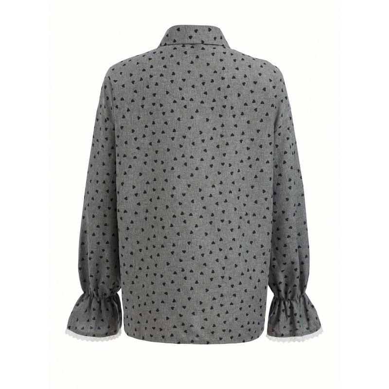 Love Heart Polka Dot Lantern Sleeve Women's Casual Shirt - European American Style