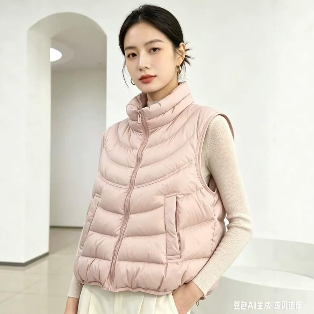 New Ribs Hooded Down Vest Fashion Pressing Line Design White Duck Down Light Vest Women's Vest Winter