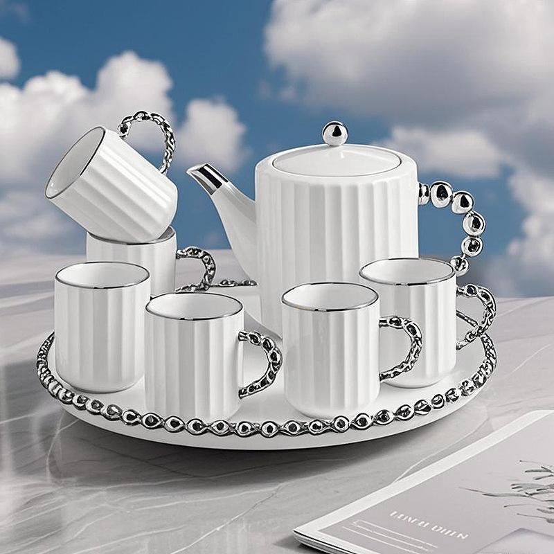 Home Gifts Ceramic Cup Pot Set Office Conference Room Hospitality High Value Turntable 8-piece Tea Coffee Set