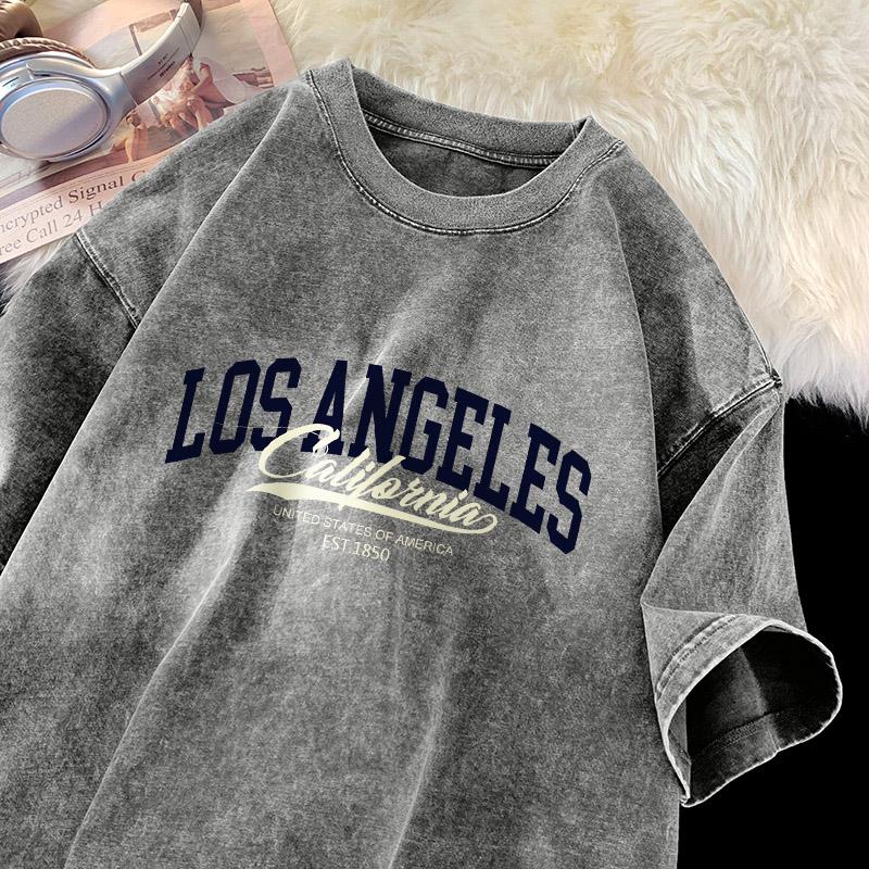 California Est 1850 Los Angeles T-shirt Men Fashion Street Shirt Cotton Retro Washed Short Sleeve Crewneck T-shirts Men