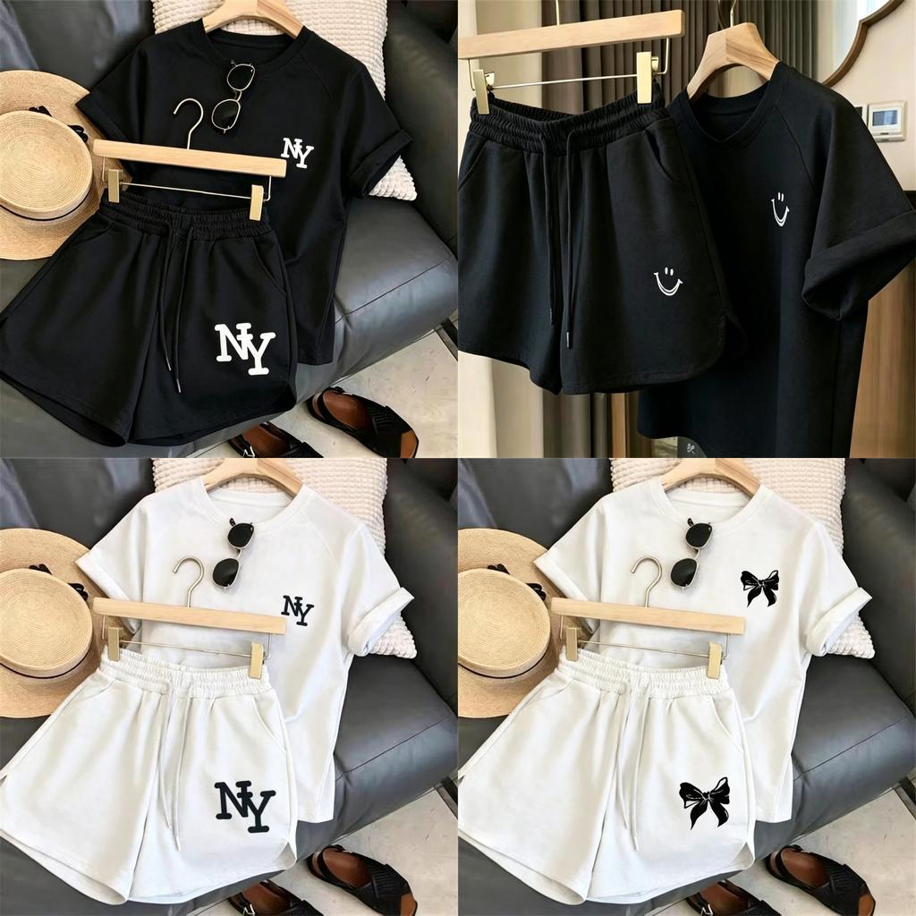 Summer Girl Casual Set With Print T Shirt And Shorts For Daily Wear