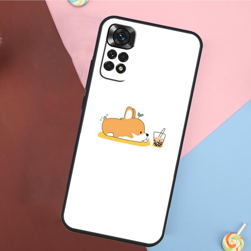 Corgi and Bubble Tea Cover For Xiaomi Redmi Note 13 Pro 14 12 11 9 10 9S 10S 11S 12S Redmi 14C 10C 12C 13C Case