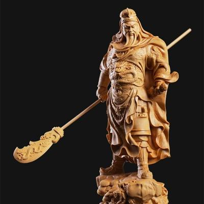 Chinese Classical Solid Wood Carved Statue of Guan Gong and Antique Figure Decoration In the Living Room and Office