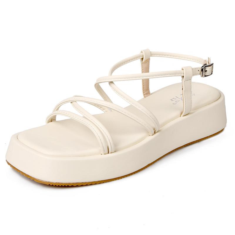 Plus 43 44 Rome Platform Sandals Women Summer  Beach Fashion Flat Casual Cross -Tie Open Toe Narrow Band Shoes Rome Sandals
