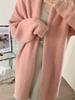 Women's Gray Oversized Knit Sweater Coat: Mid-Length, Over-the-Knee, Autumn/Winter, Thickened Lazy Style.