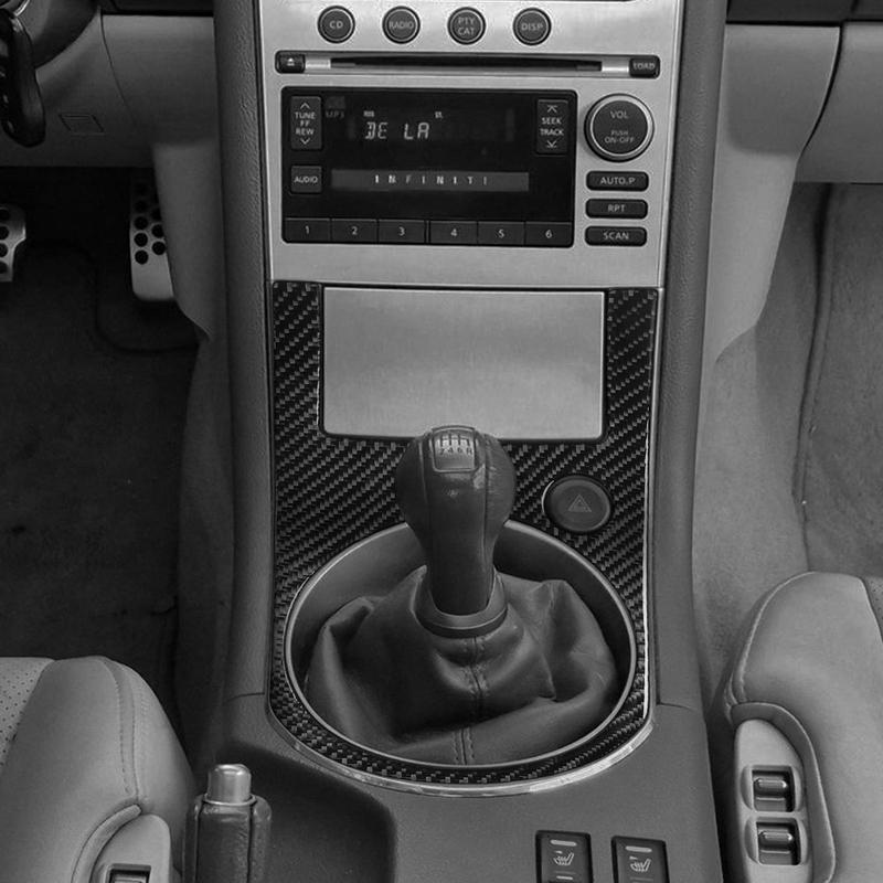 Real Carbon Fiber Car Accessories Center Gear Shift Panel Decorative Trim Cover Soft Sticker For Infiniti G35 V35 CV35 2005-2006